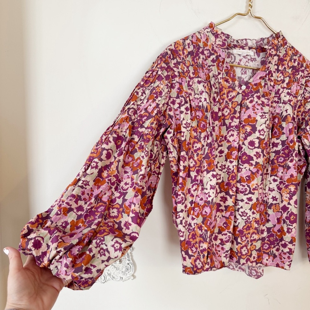 Love the Label Charisma Pink Floral Pleated Ruffle Boho Peasant Blouse S - Picture 3 of 9